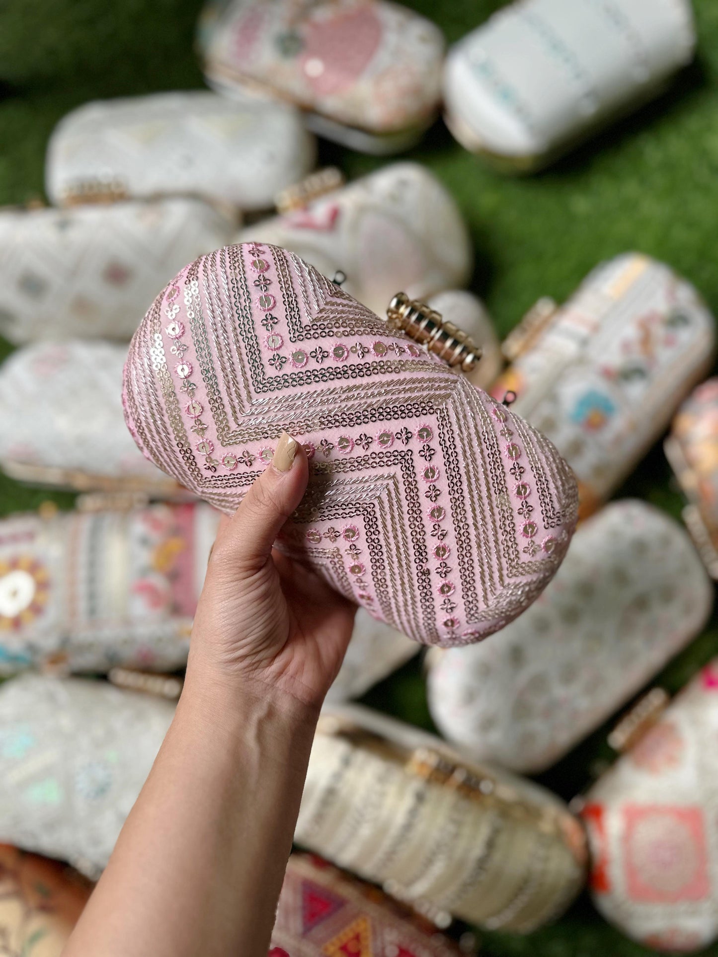 Chikankari capsule clutch