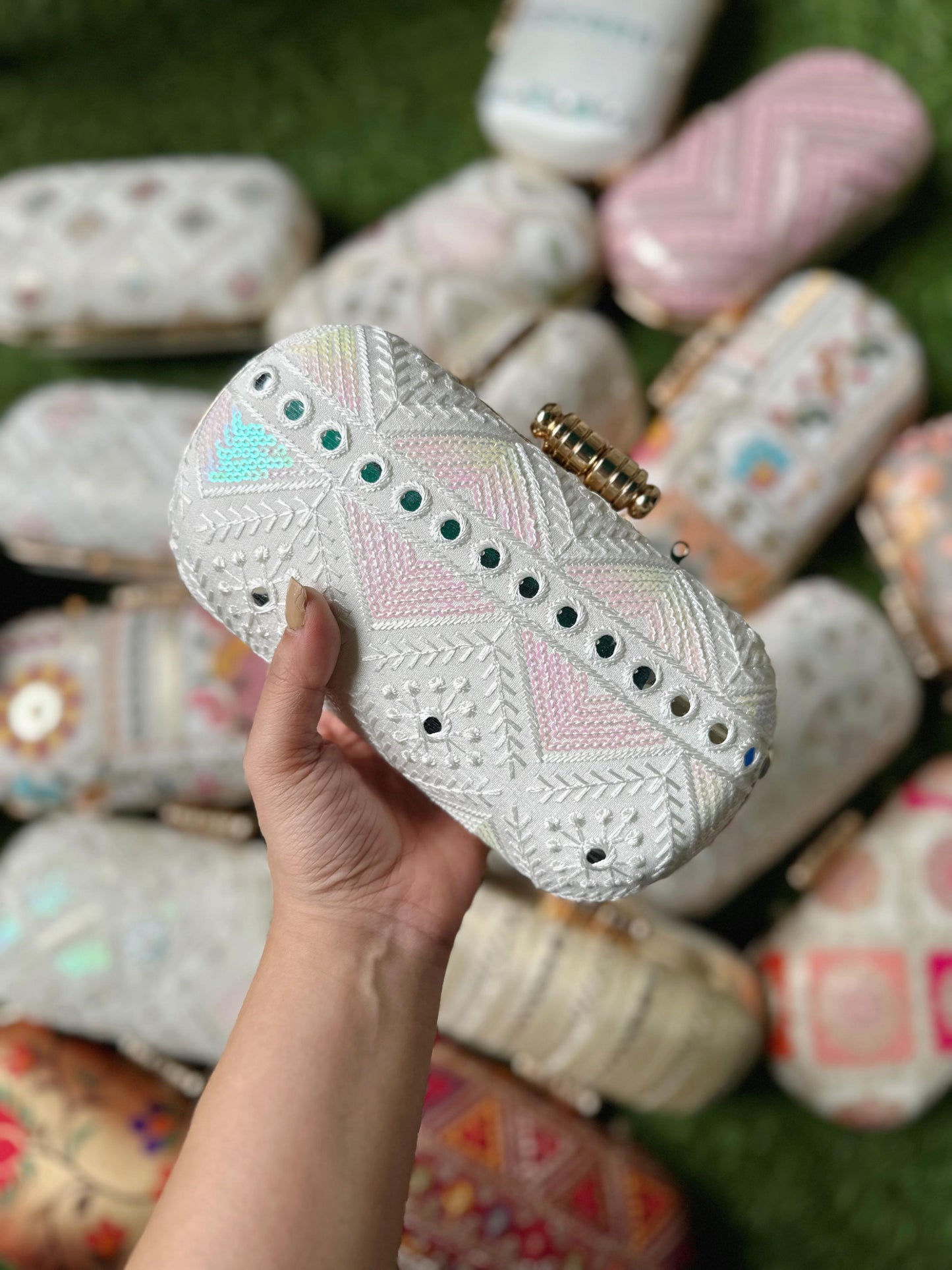 Chikankari capsule clutch