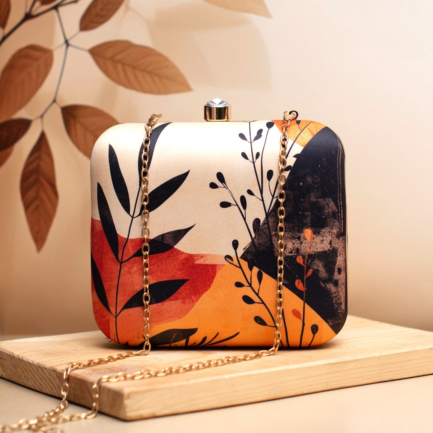 Abstract face printed fabric square clutch