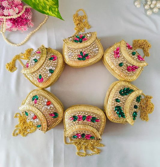 MINI kundan work brass clutch