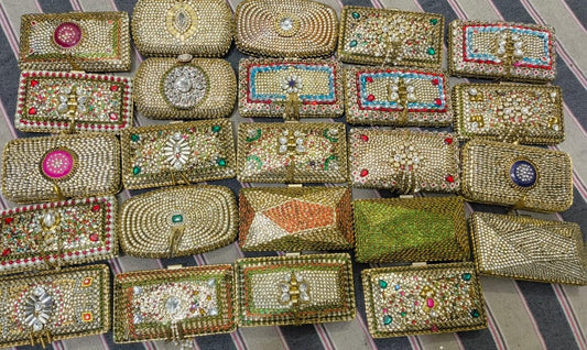 Vintage Jewel Clutch with white stone & tassel