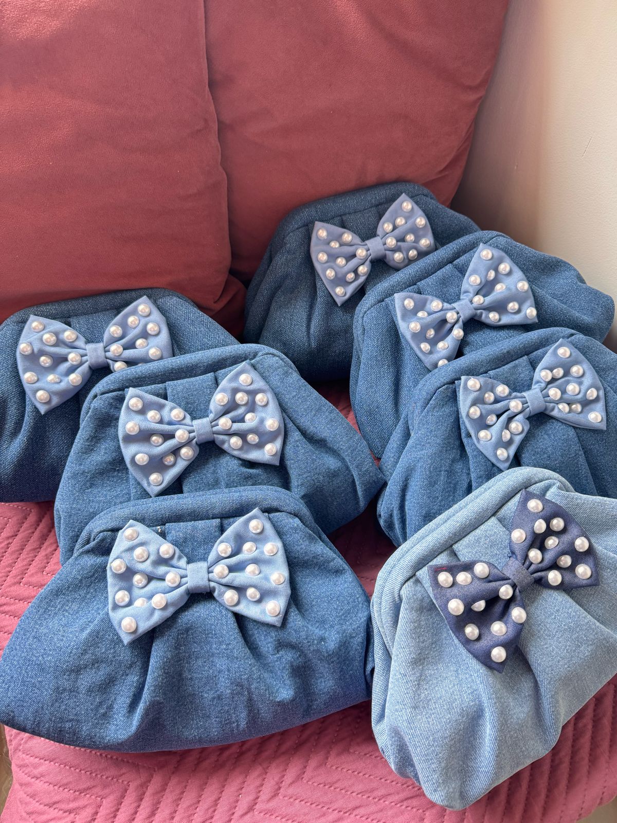 Denim cloud clutch bag with BOW