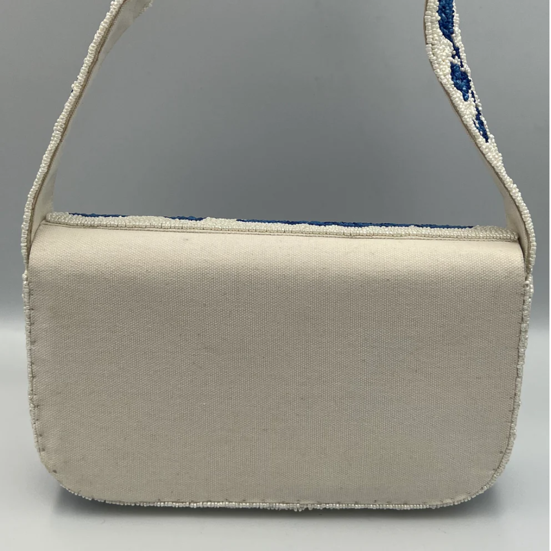 Handmade Beaded Shoulder Bag, Azure Bloom, Blue