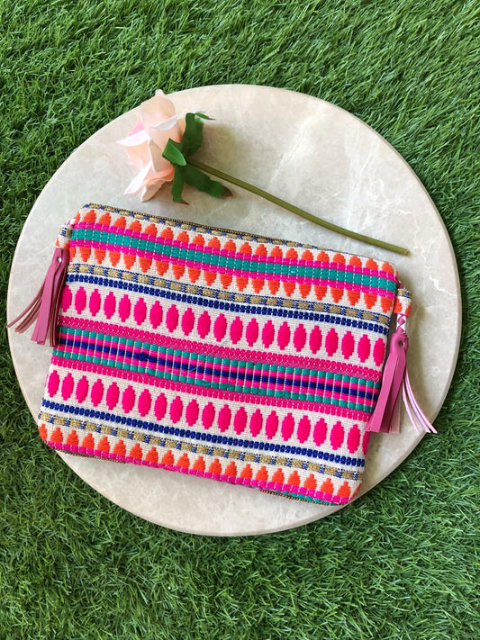 Pink boho bag with copper work