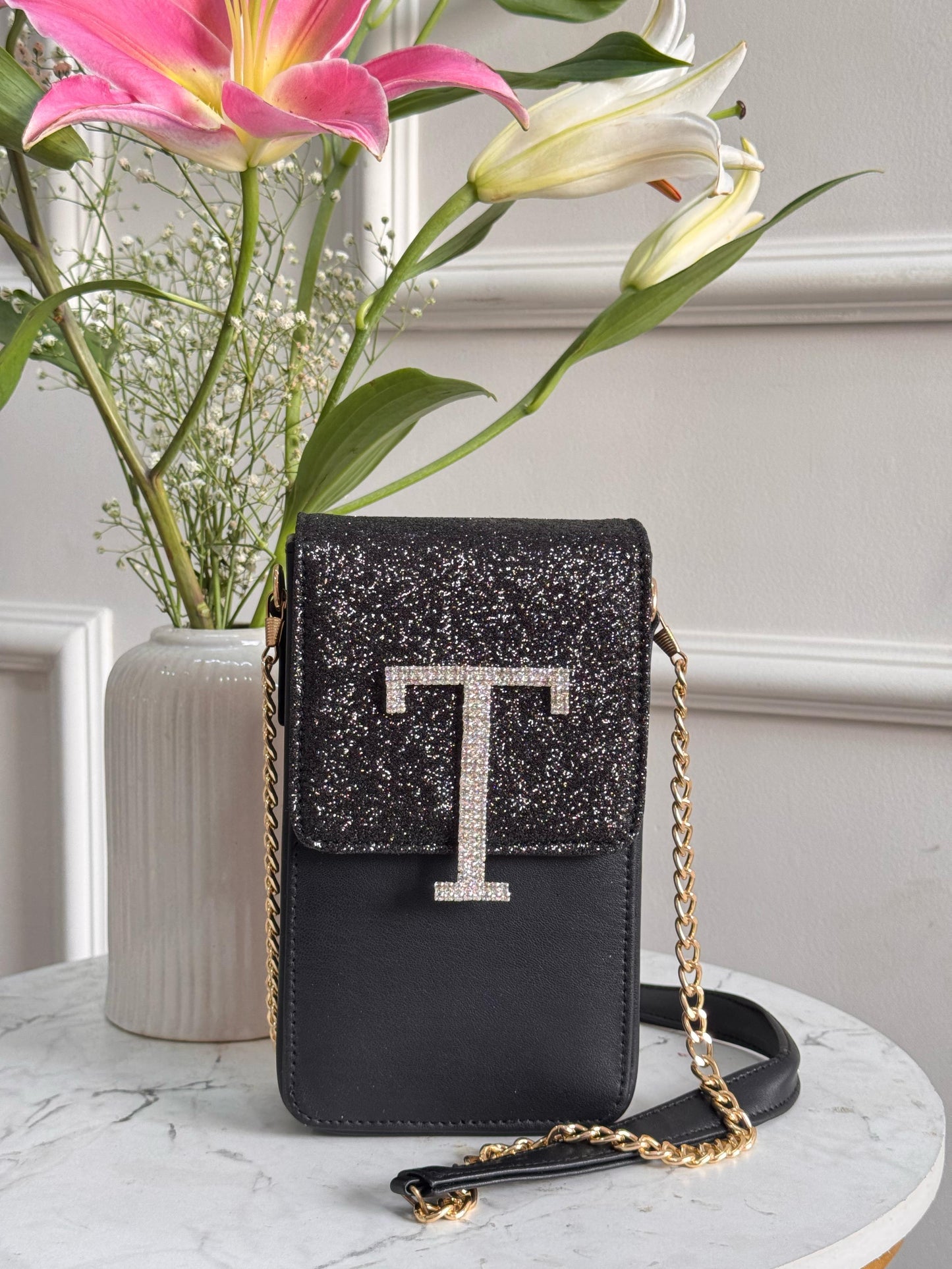 Personalized Glitter Bomb Mobile Slings - Silver