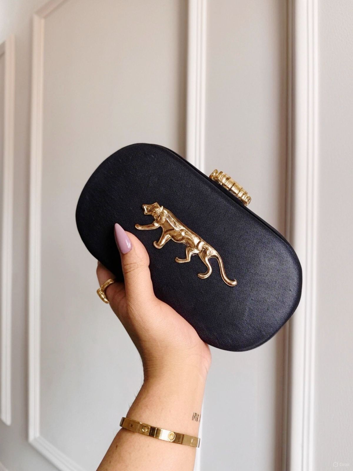 Jaguar Metal Embellished Suede Covering Clutch bag