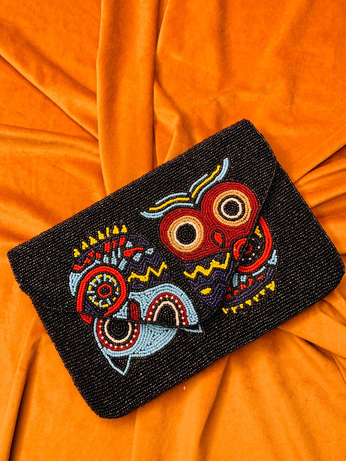OWL bead work flap bag sling