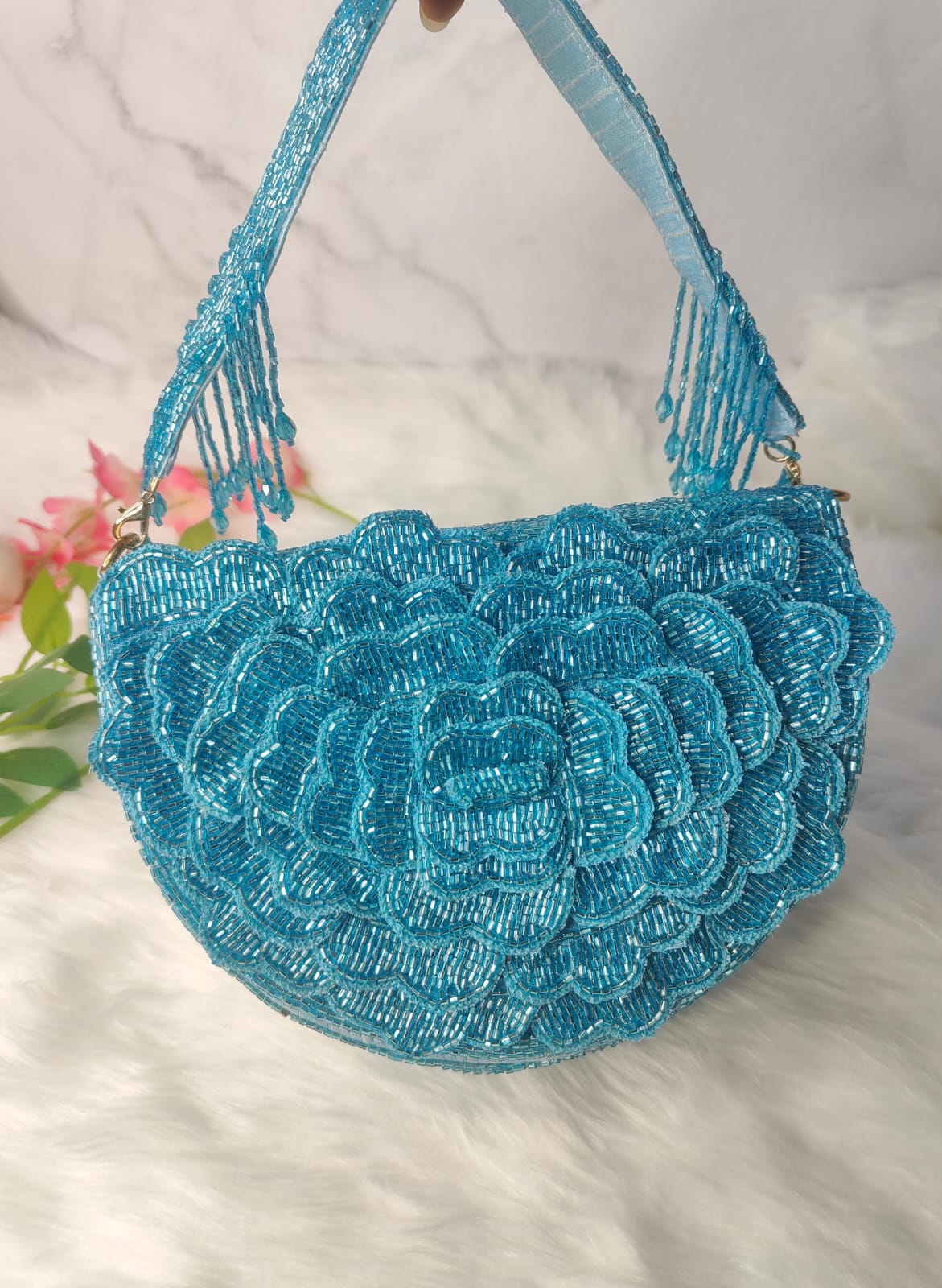 Designer Rose Flap Clutch