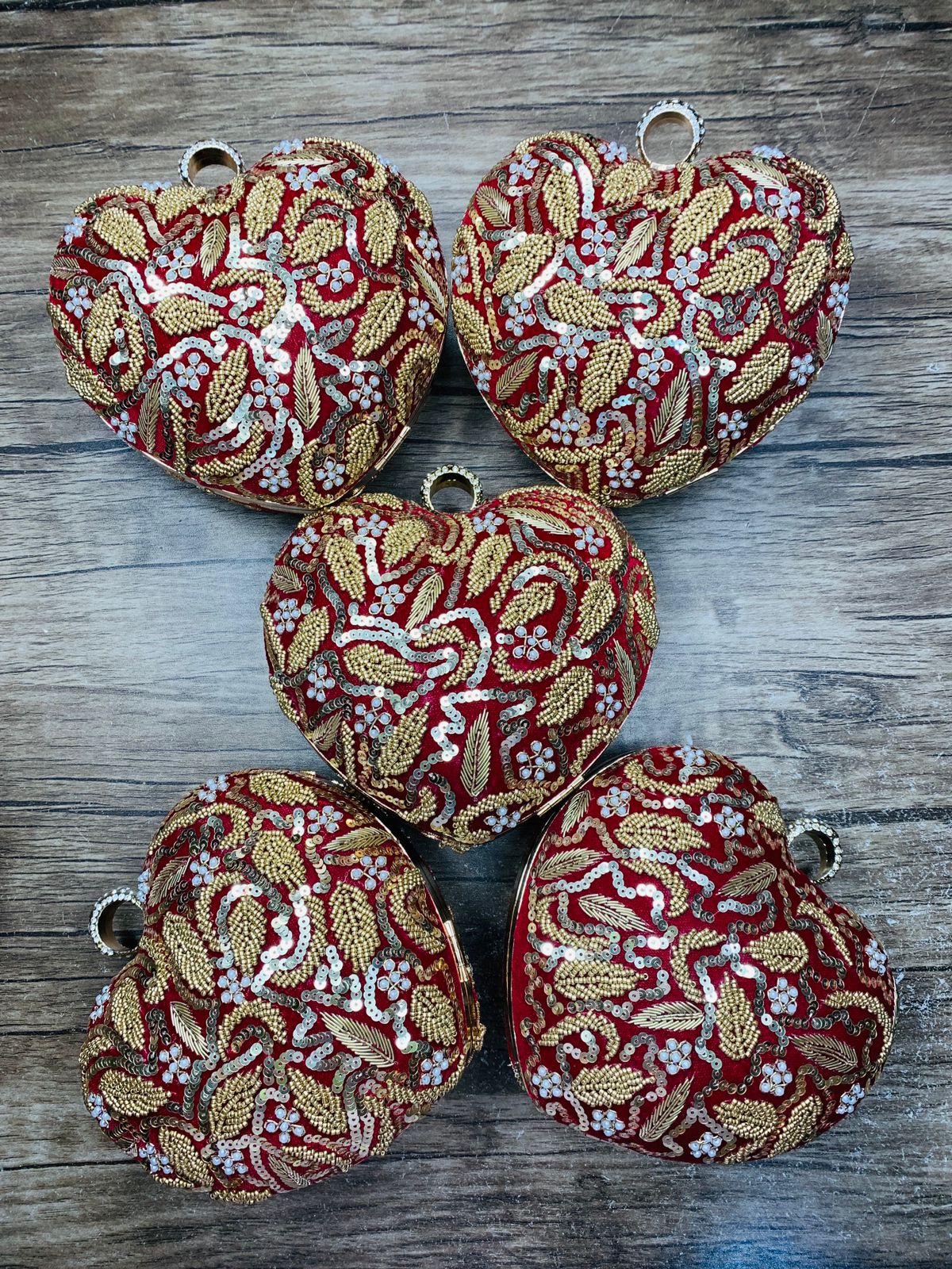 Heart shape custom name clutch with golden embroidery