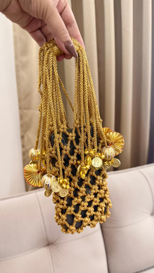 JHOOMAR handcrafted zari dori macramé phone case bags
