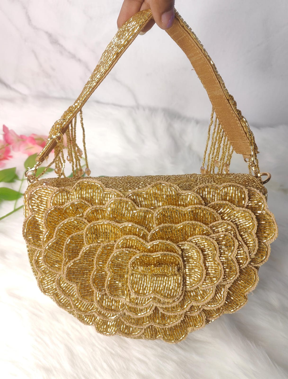 Designer Rose Flap Clutch