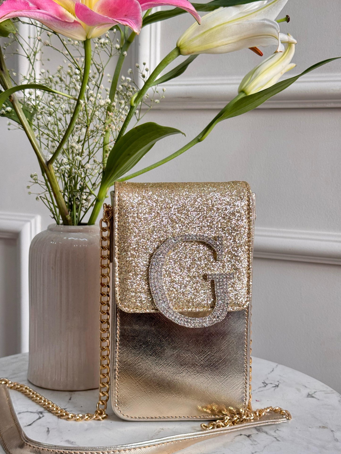 Personalized Glitter Bomb Mobile Slings - Silver