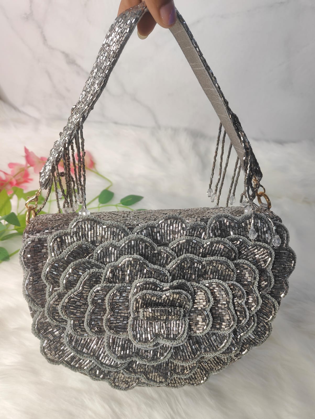 Designer Rose Flap Clutch