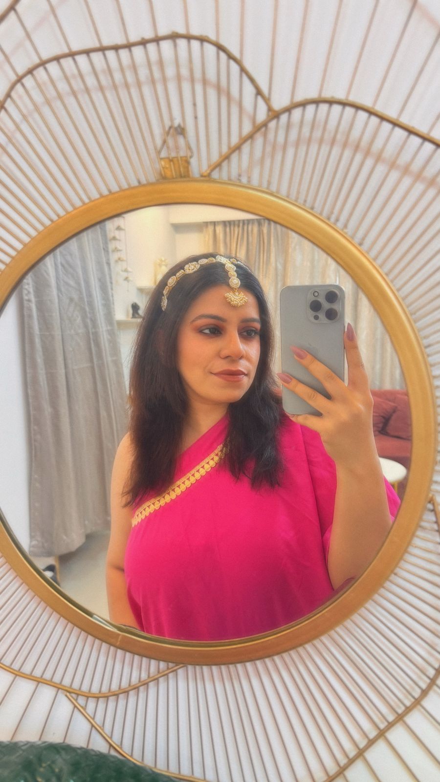 Golden white kundan headband with maang teeka