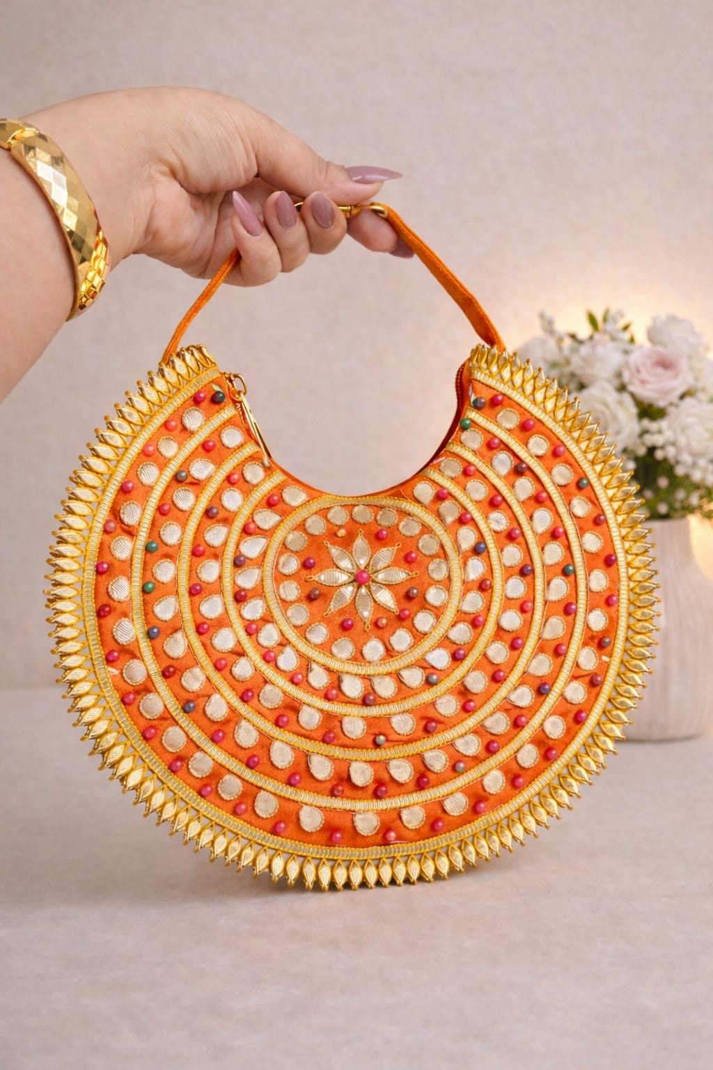 Chandrika Crescent Bag with intricate gota patti work