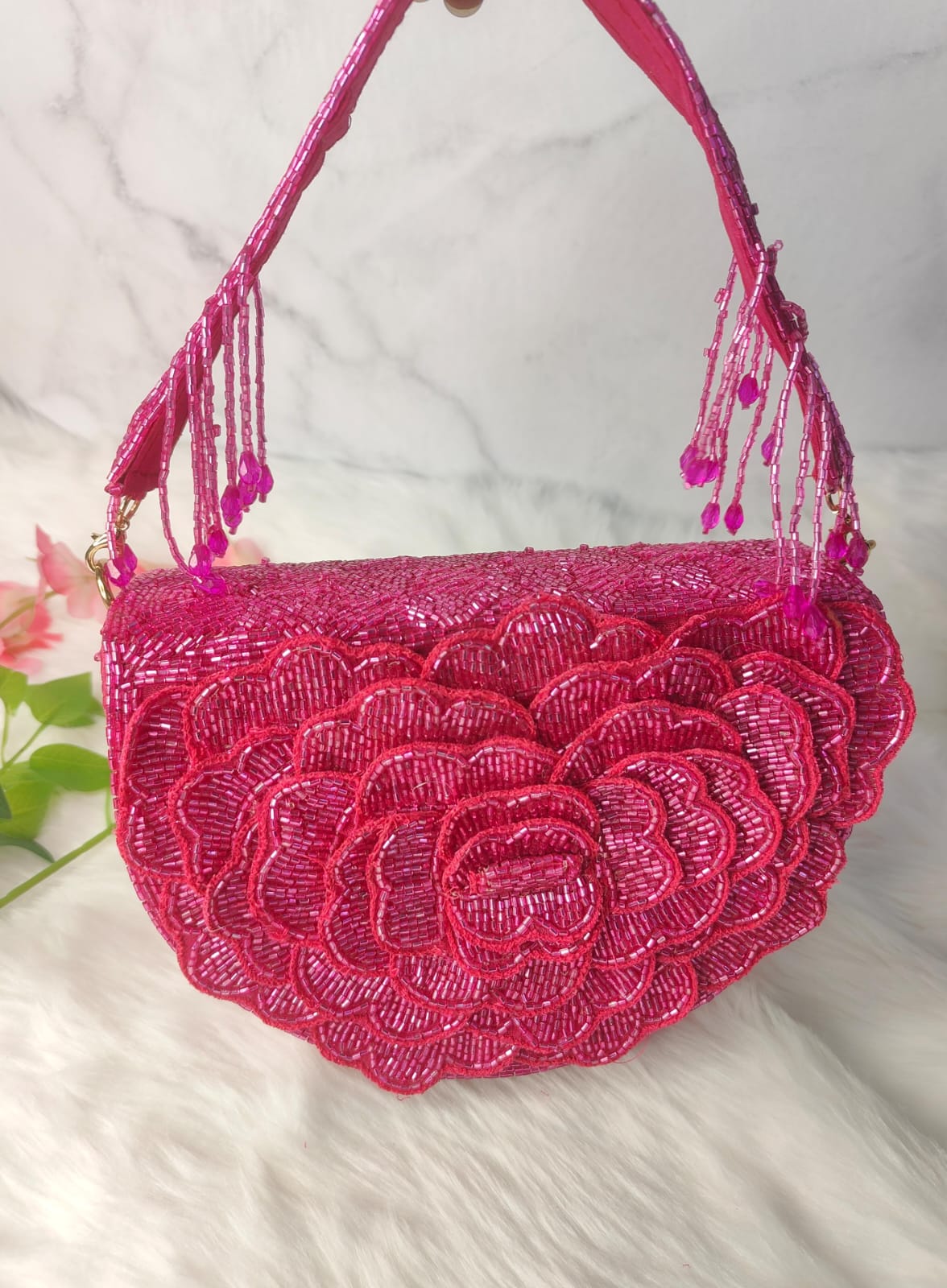 Designer Rose Flap Clutch