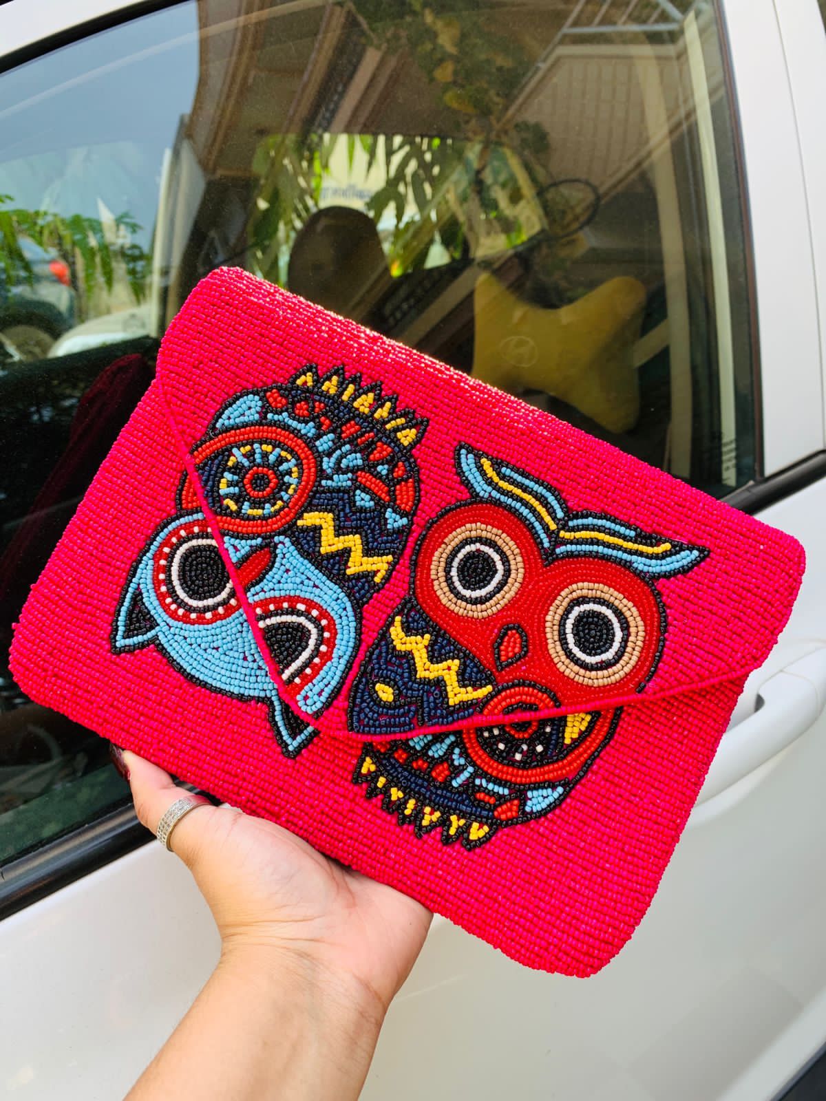 OWL bead work flap bag sling
