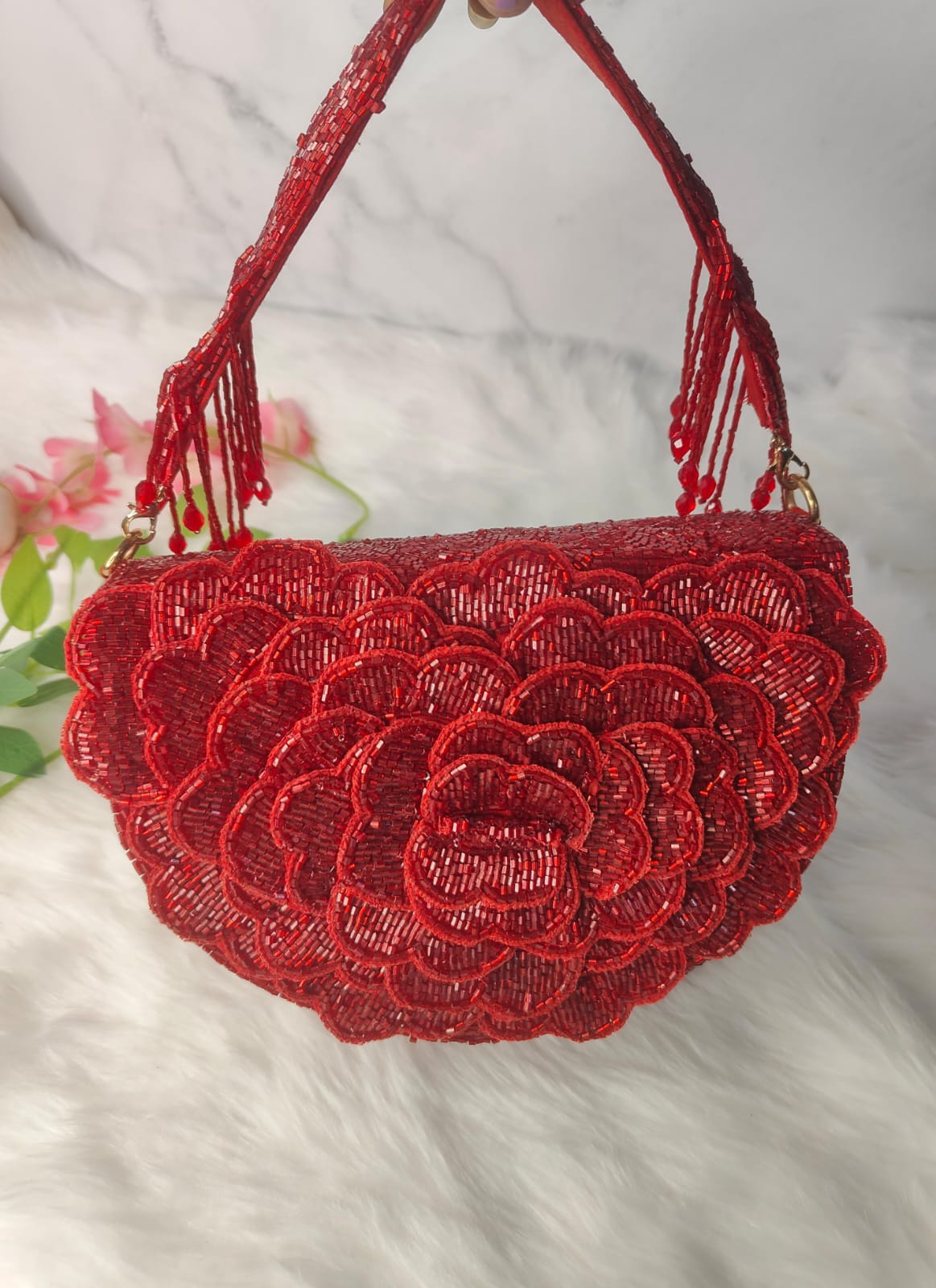 Designer Rose Flap Clutch