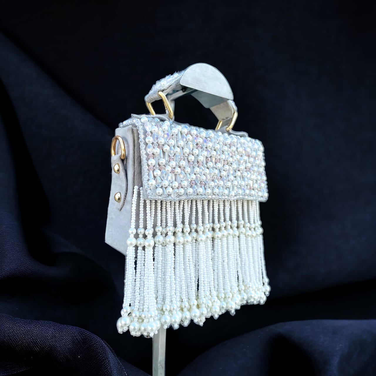 Celebrity edition crystal and pearl work flap clutch