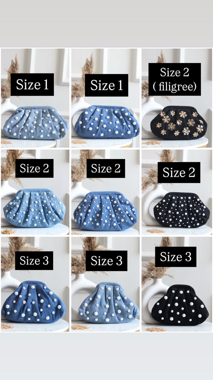 Denim CLOUD bag with pearl work - Light Blue