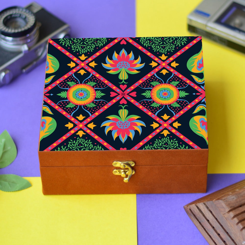 Suede printed hamper, gift, jewellery trunk box