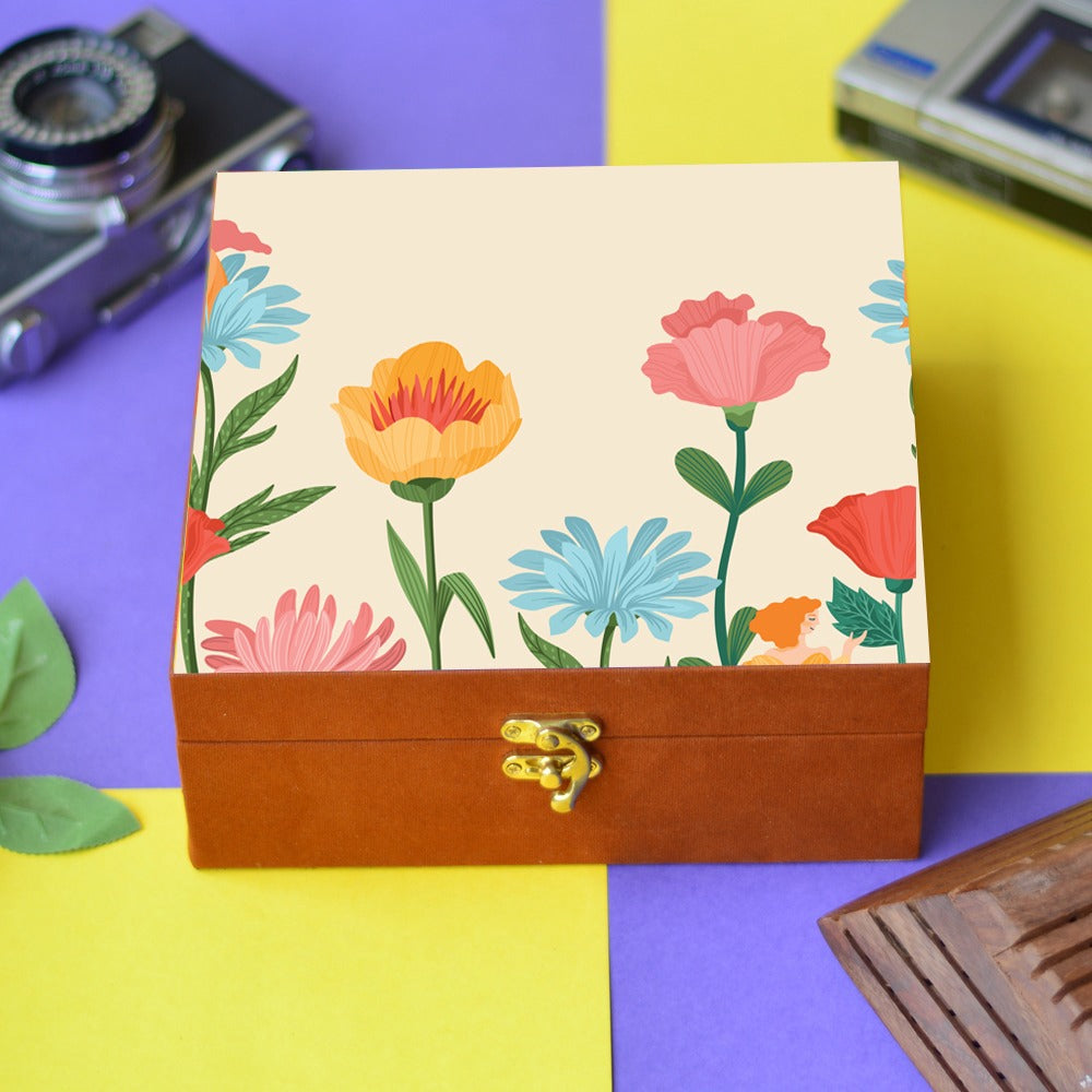 Suede printed hamper, gift, jewellery trunk box