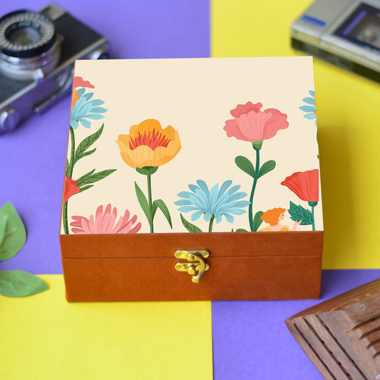 Suede printed hamper, gift, jewellery trunk box