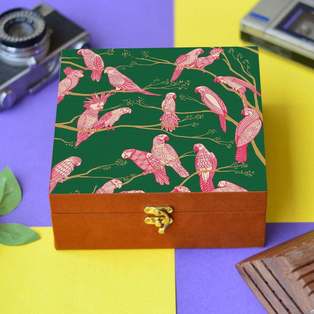 Suede printed hamper, gift, jewellery trunk box