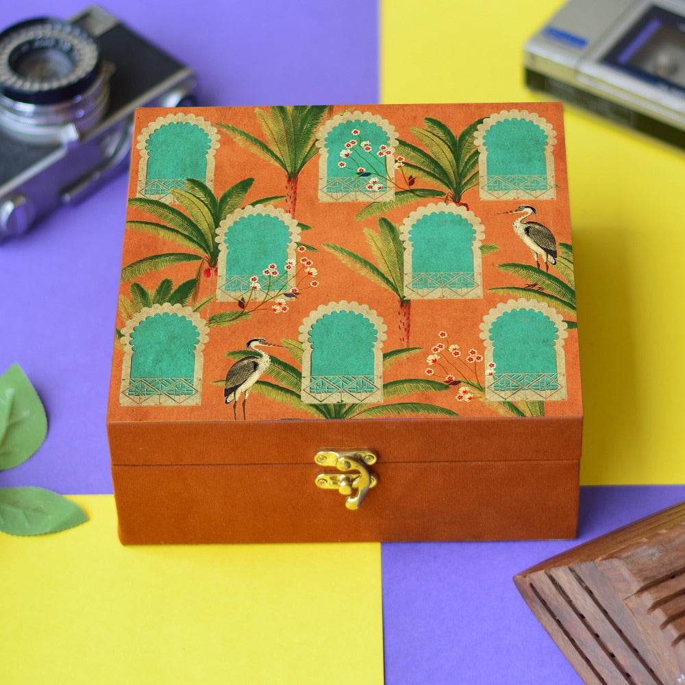Suede printed hamper, gift, jewellery trunk box