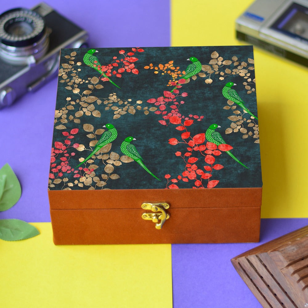Suede printed hamper, gift, jewellery trunk box