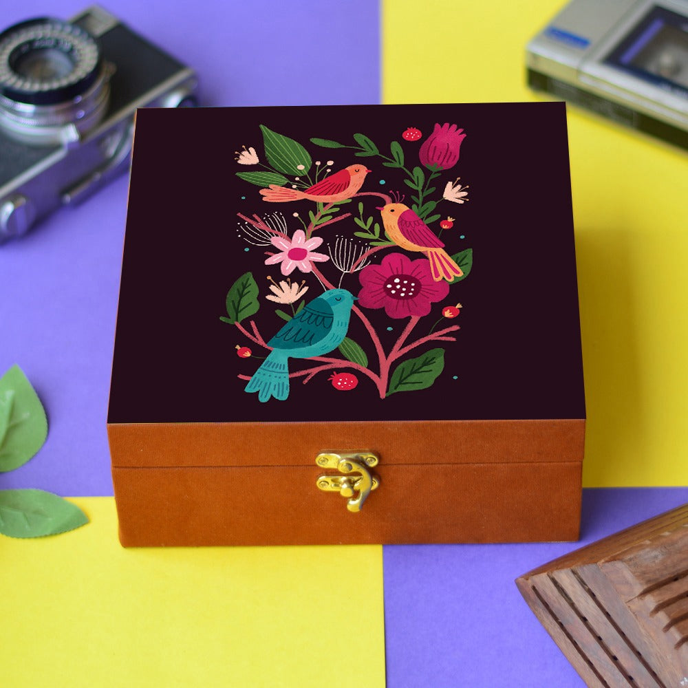 Suede printed hamper, gift, jewellery trunk box