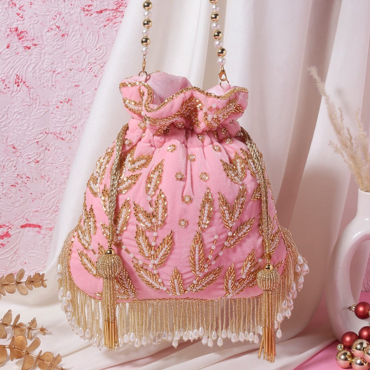 Double side embroidery potli bag with tassels