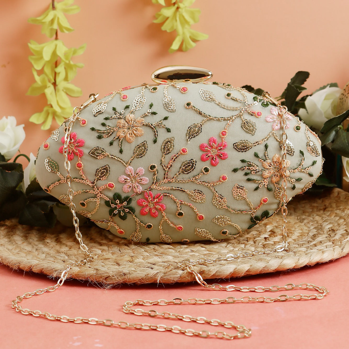 Designer Boat Shape Fabric Clutch