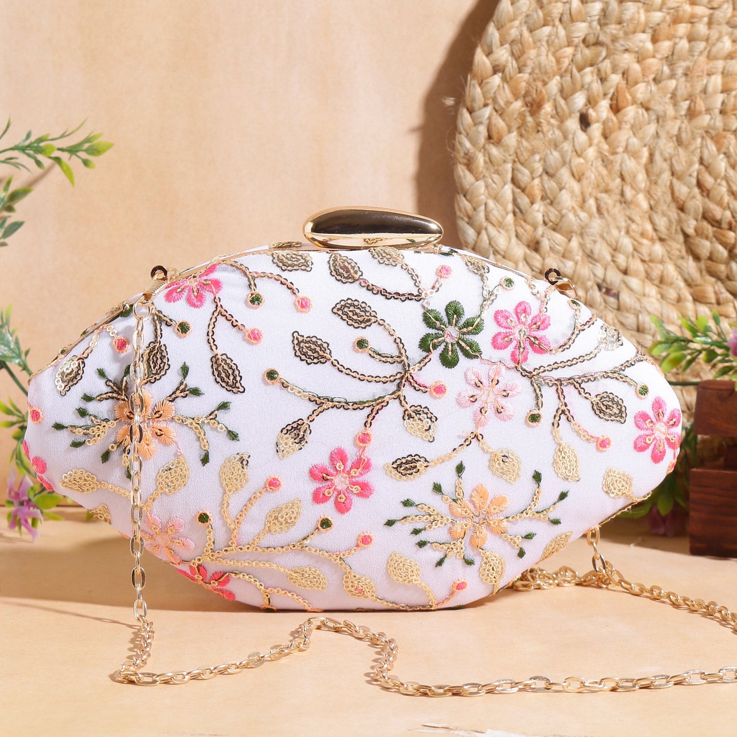 Designer Boat Shape Fabric Clutch
