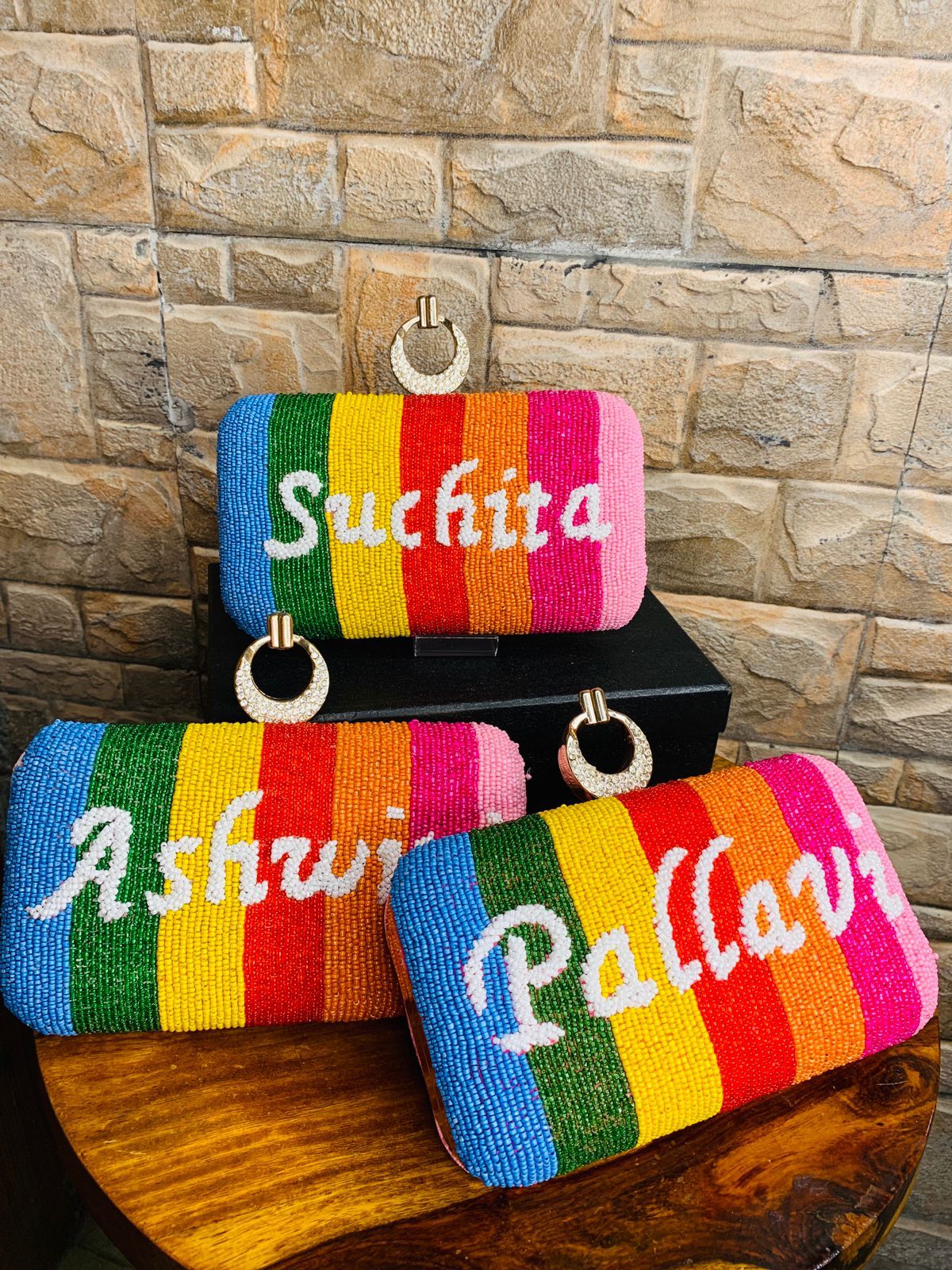 Multicolor beadwork clutch with customization