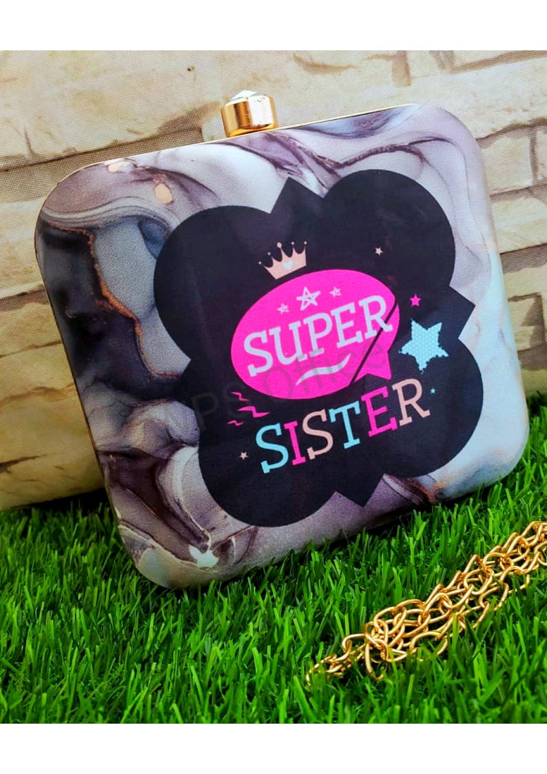 Printed fabric square clutch - Loving sister series