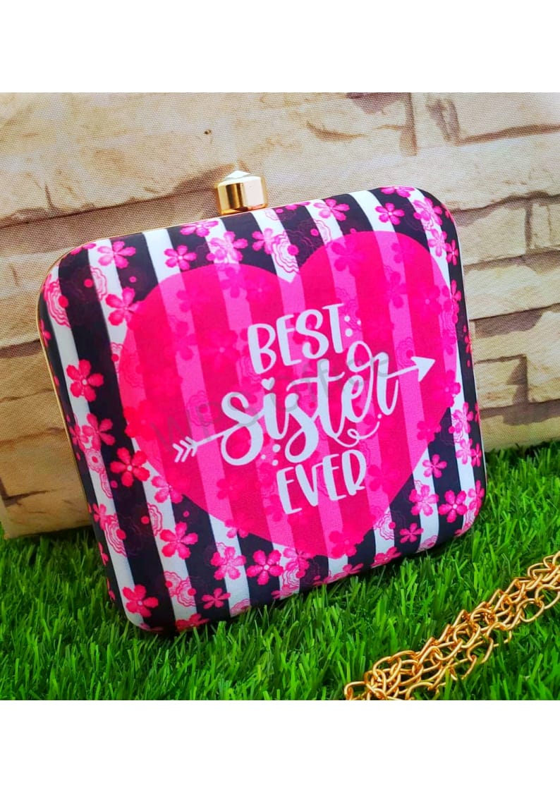 Printed fabric square clutch - Loving sister series