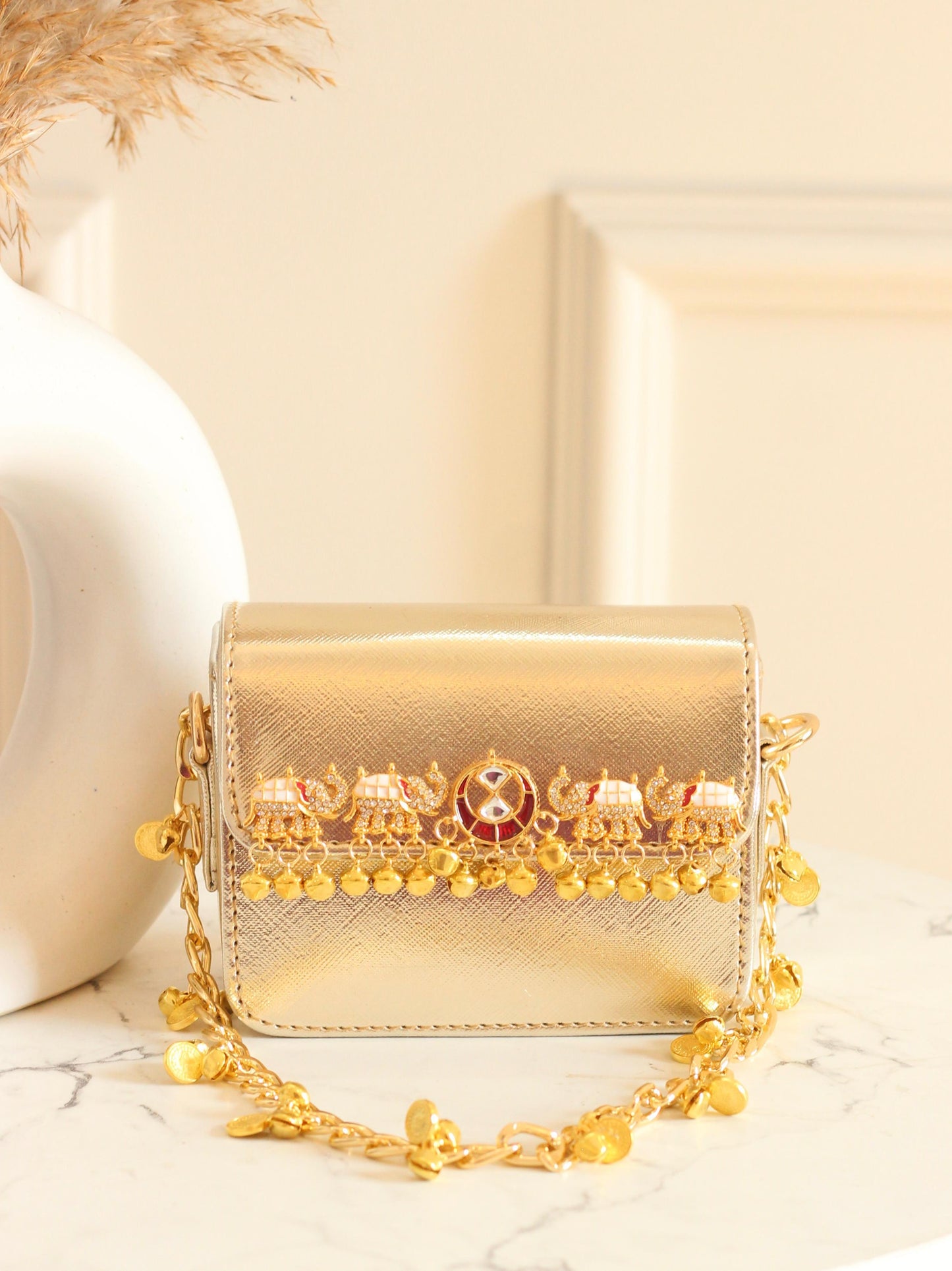 MINI metallic elephant design golden sling bag