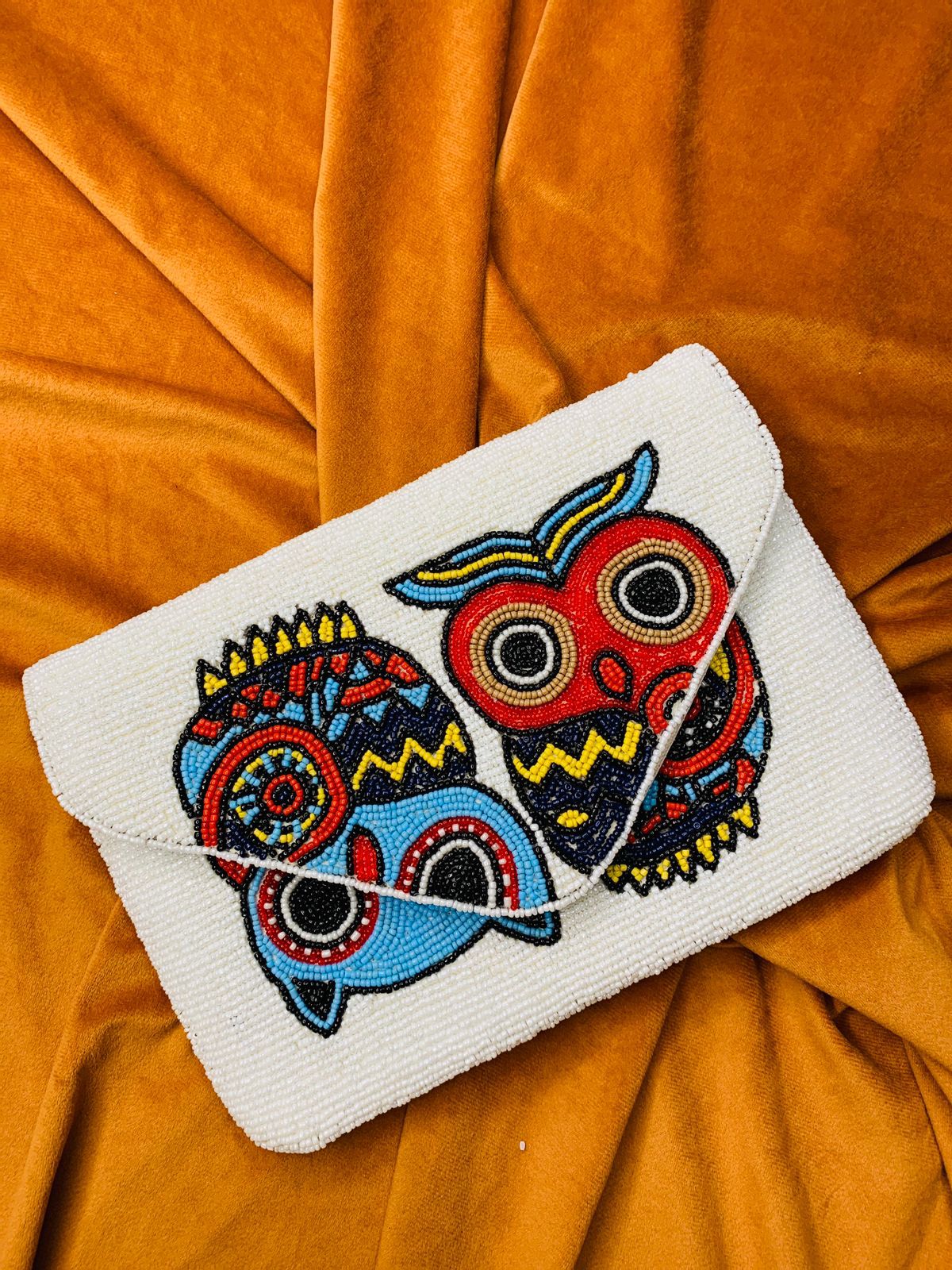 OWL bead work flap bag sling