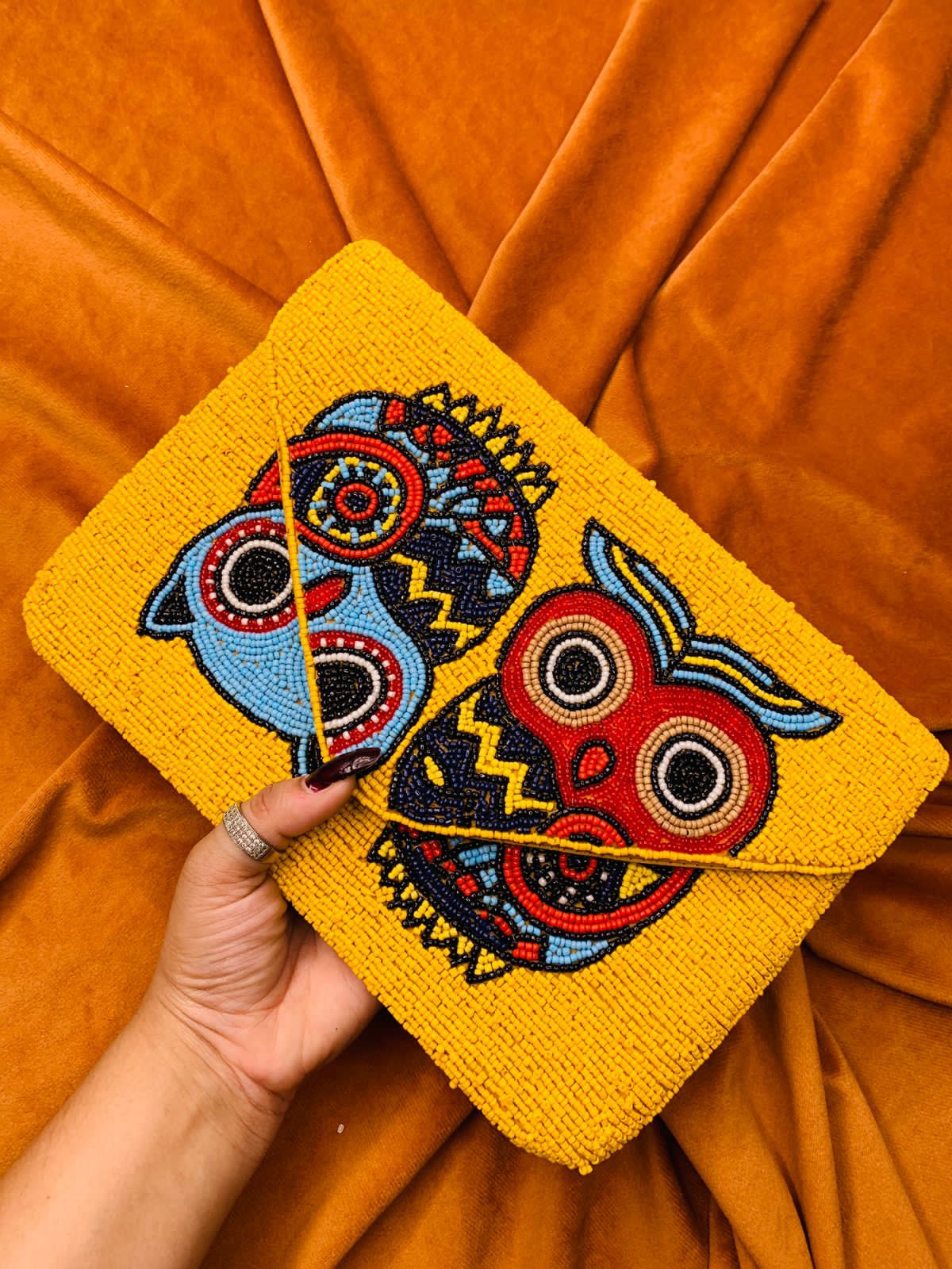 OWL bead work flap bag sling