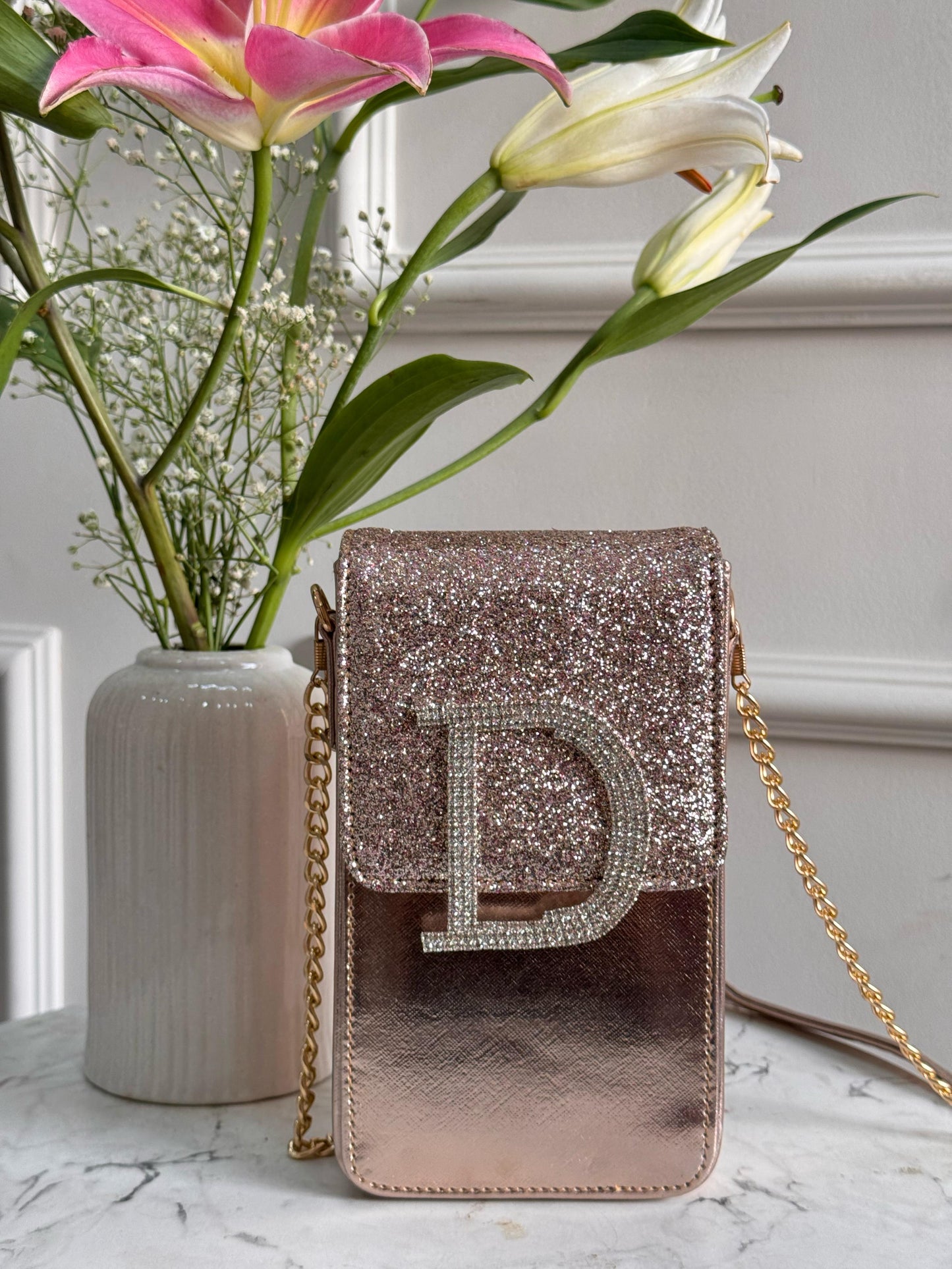 Personalized Glitter Bomb Mobile Slings - Silver
