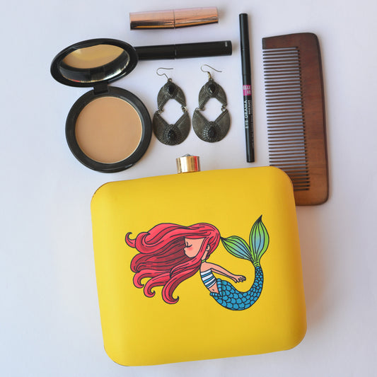 Mermaid printed yellow clutch