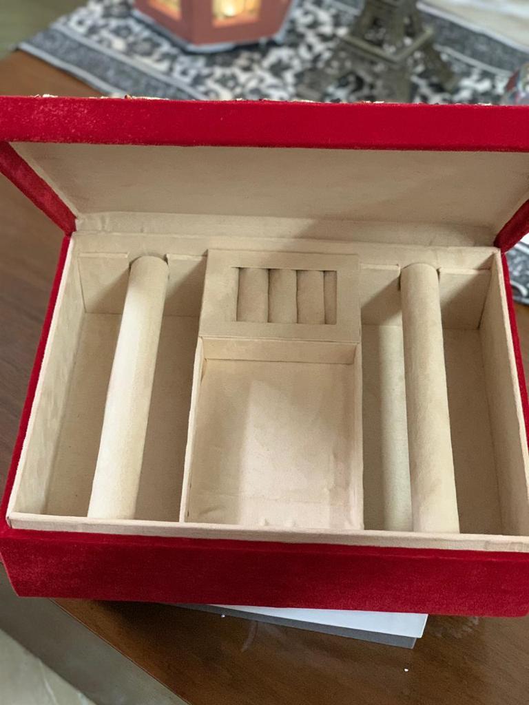 BRIDE red double rod bangle cum jewellery box with embroidery work