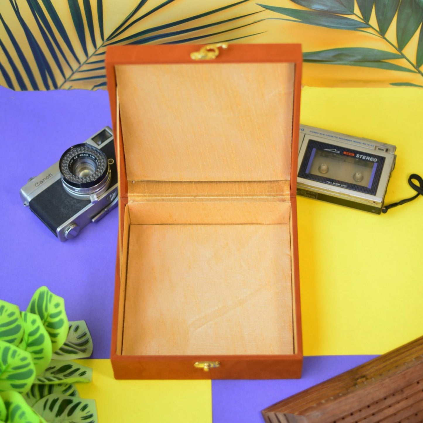 Brown suede printed hamper, gift, jewellery trunk box - White elephant