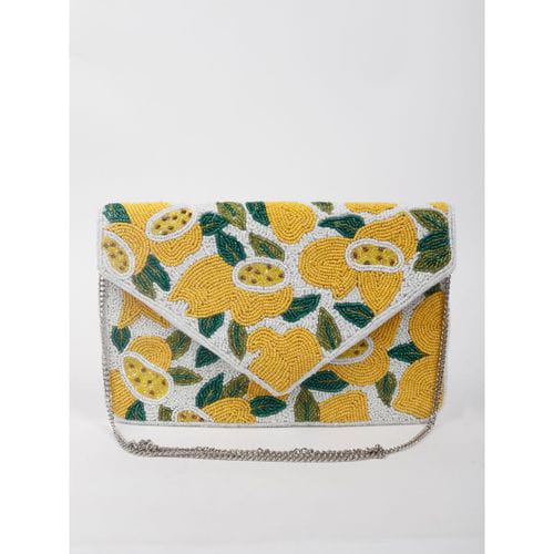 Yellow designer bead work flap bag