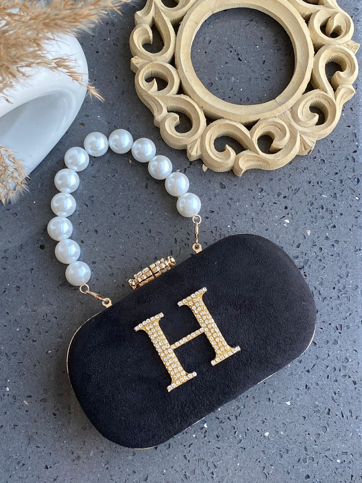 Luxe suede box clutch with Initial