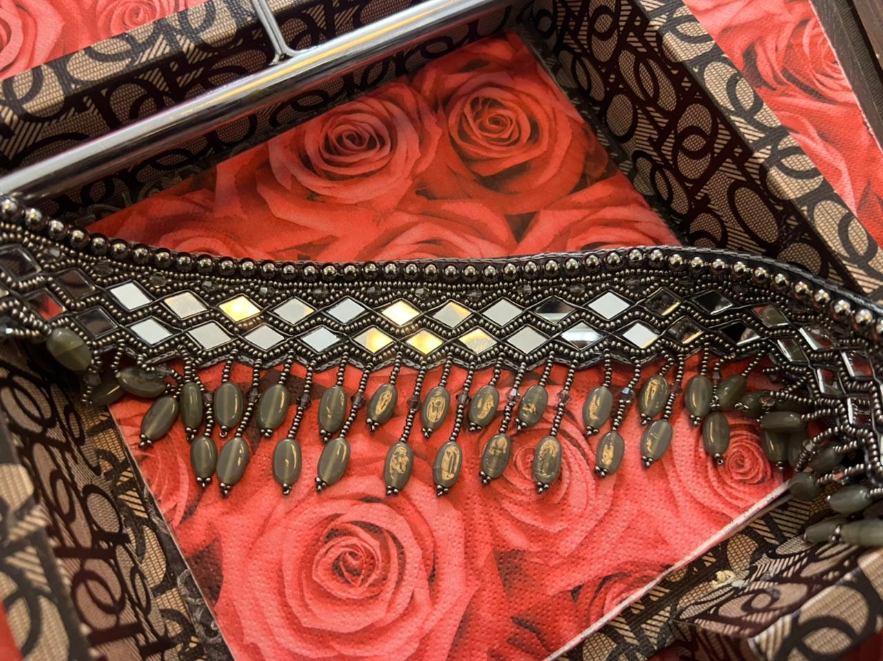 Black double line mirror work waistbelt with bead work