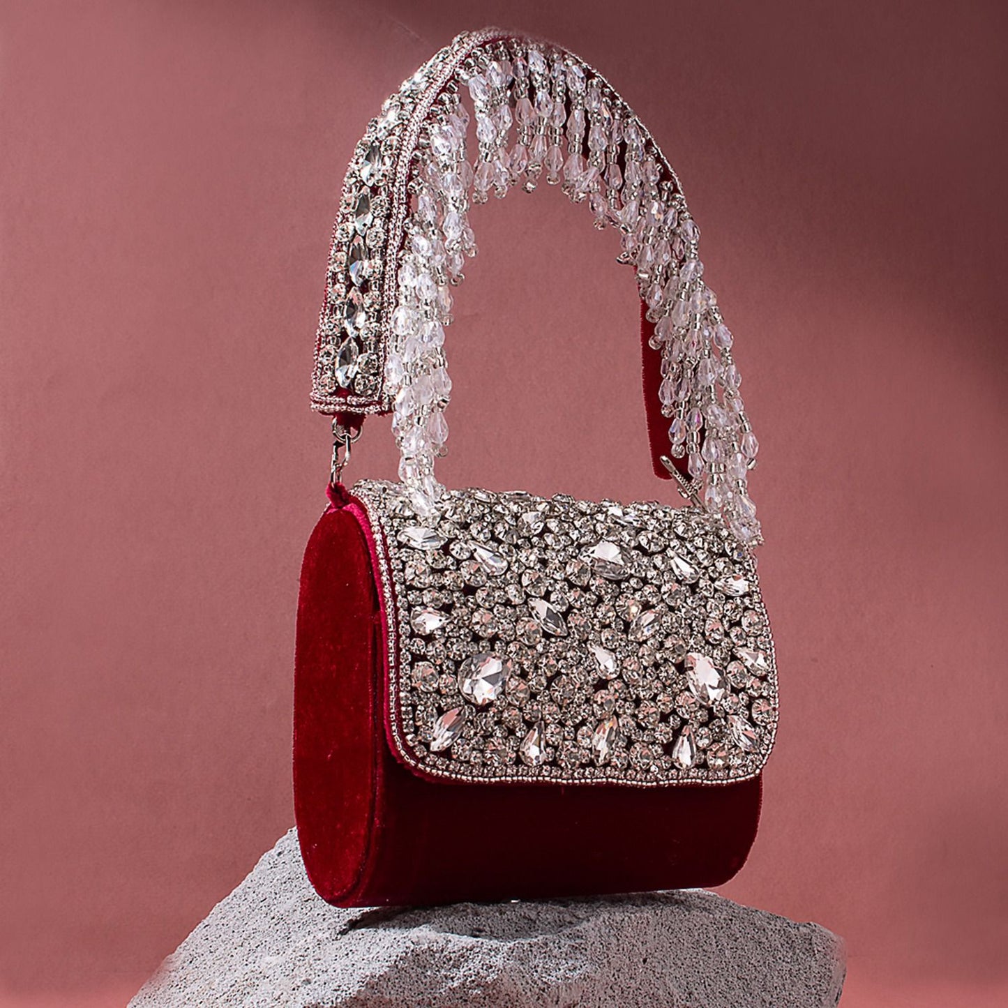 Designer Mini Flap Clutch With Heavy Stone Work