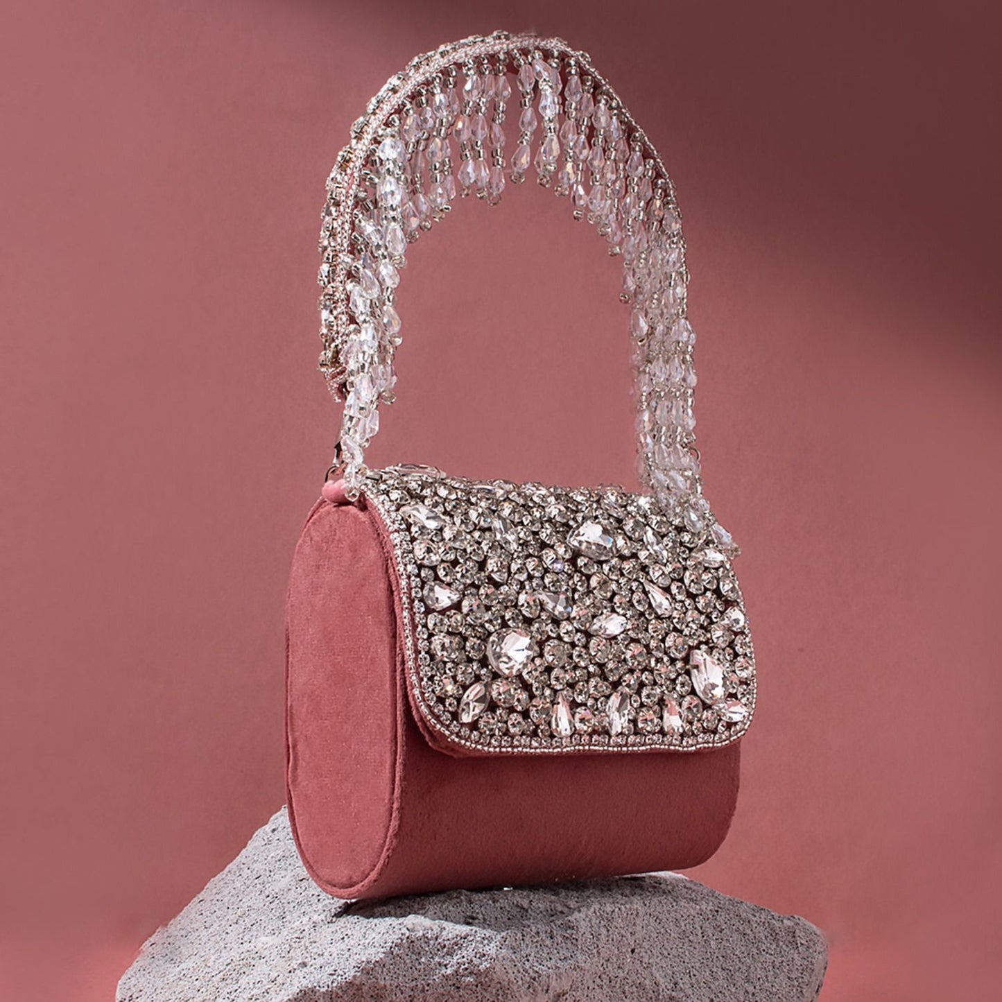 Designer Mini Flap Clutch With Heavy Stone Work