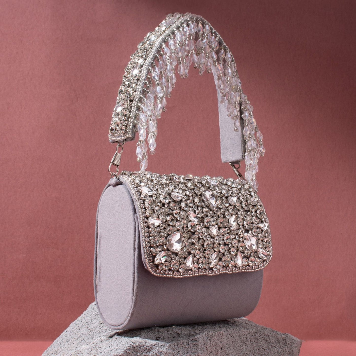 Designer Mini Flap Clutch With Heavy Stone Work